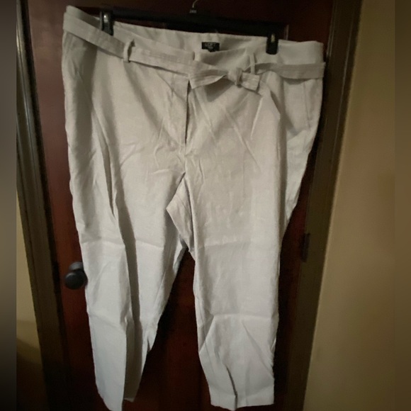 Loft Plus 24W Grey Linen Blend Tie Waist Pants - Picture 2 of 9